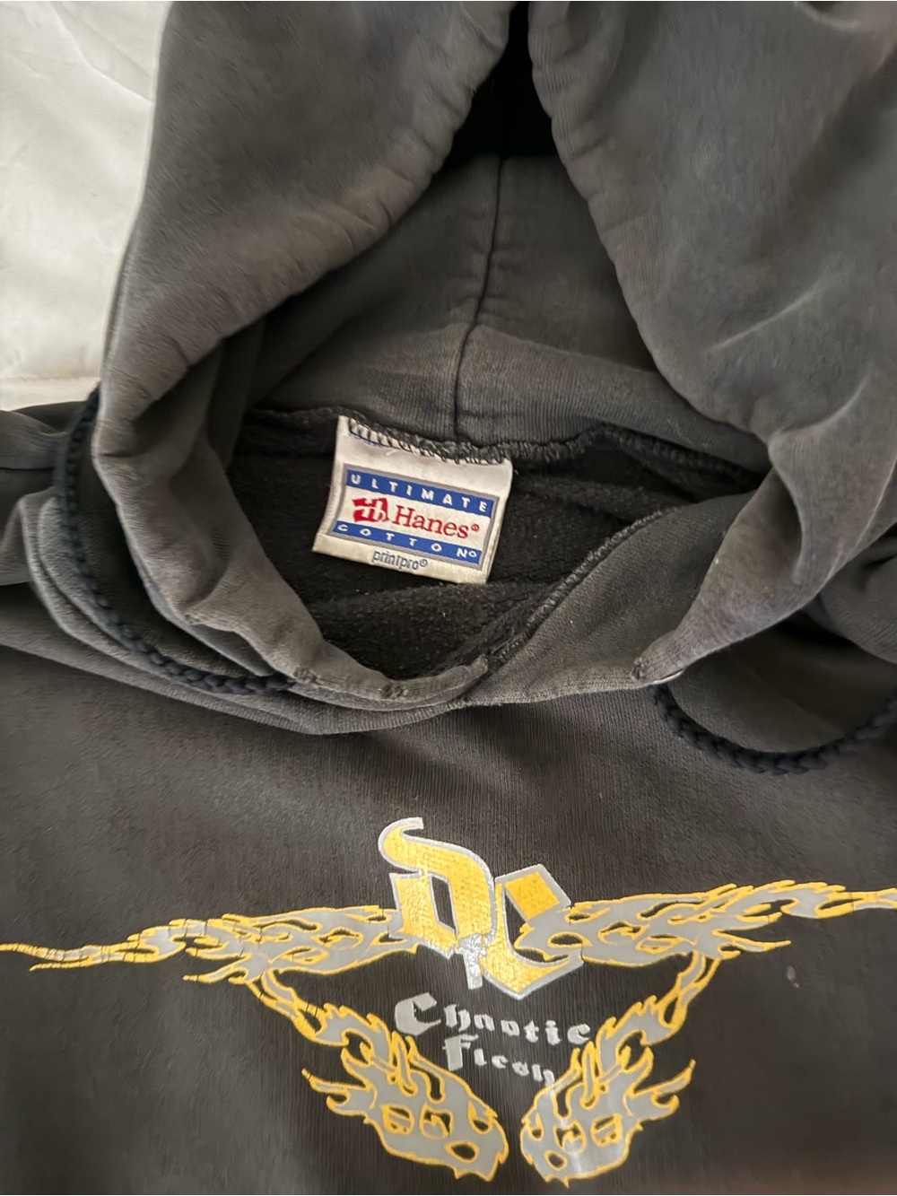 Hanes Black Hoodie with Yellow Flame Graphic